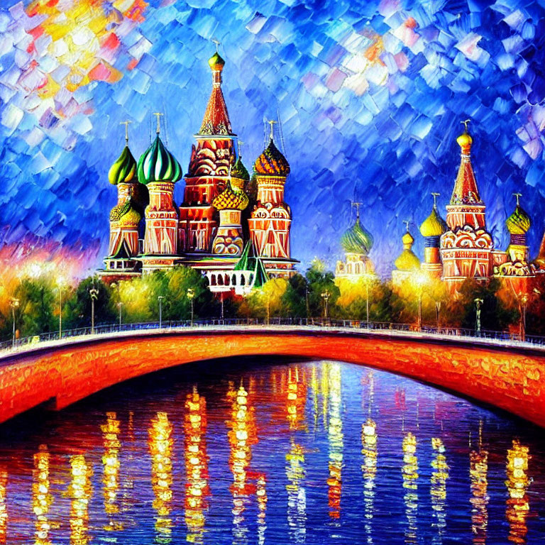 Vibrant Impressionist Painting of Moscow's Saint Basil's Cathedral