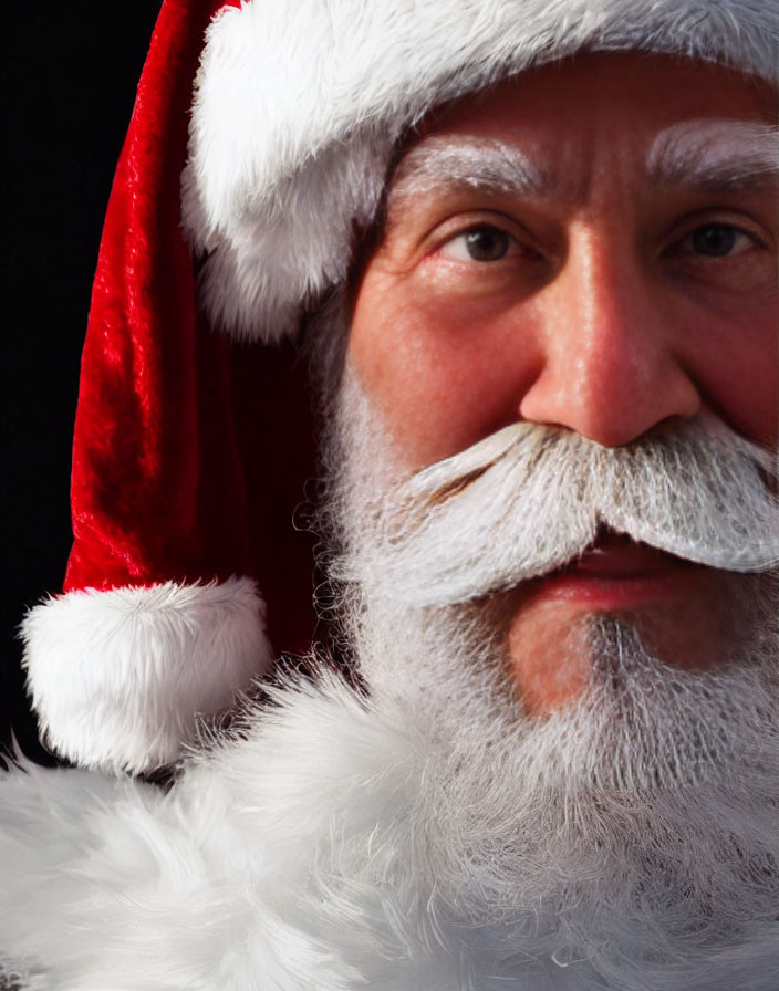 Person with White Beard in Santa Hat on Dark Background
