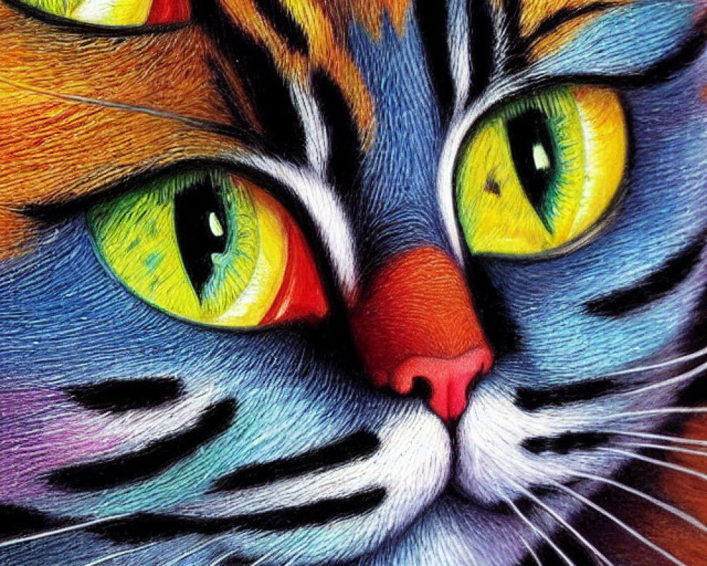 Colorful Cat Illustration with Striking Eyes