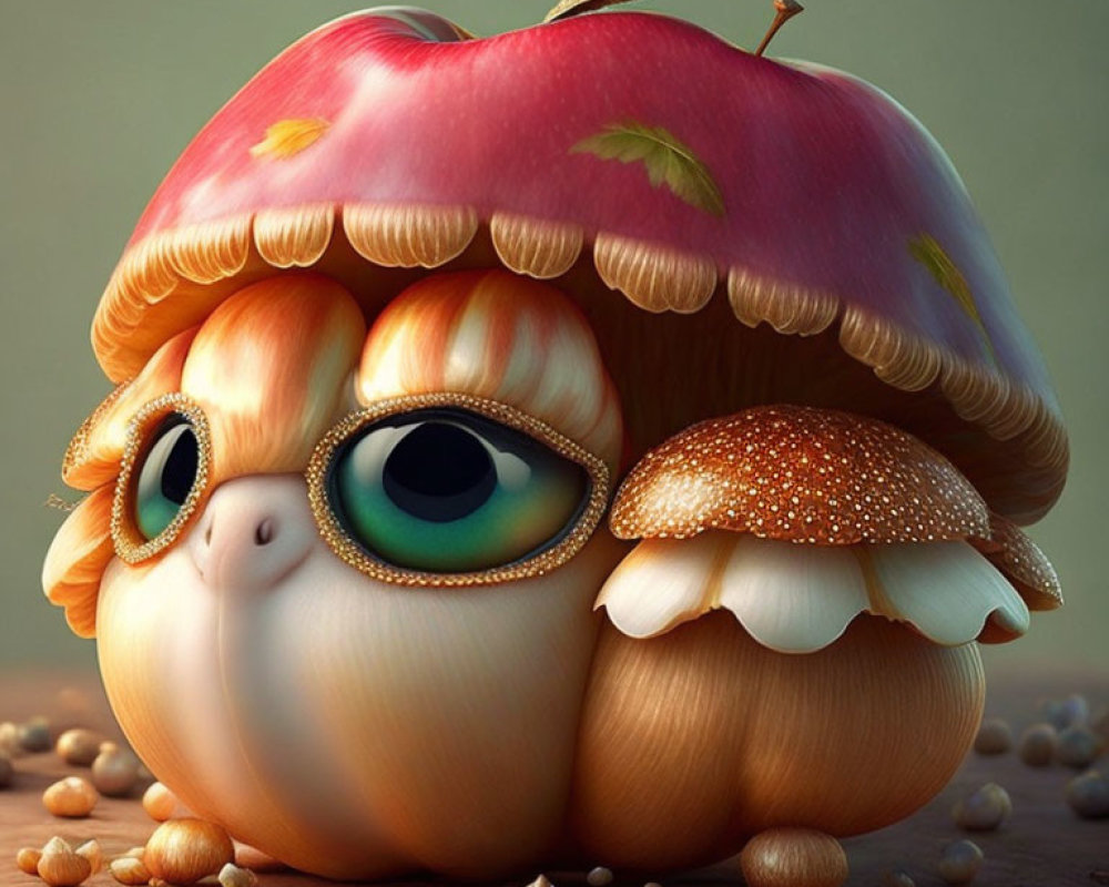 Unique Creature with Apple Shell & Mushroom Features