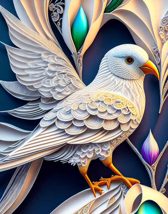 Stylized digital artwork: Dove with intricate feather patterns