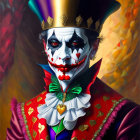 Vibrant portrait of Joker-like figure in regal attire