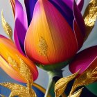 Colorful tulip image with gradient petals and gold leaf patterns