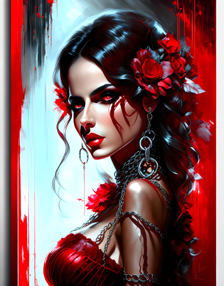 a woman in a red gothic dress