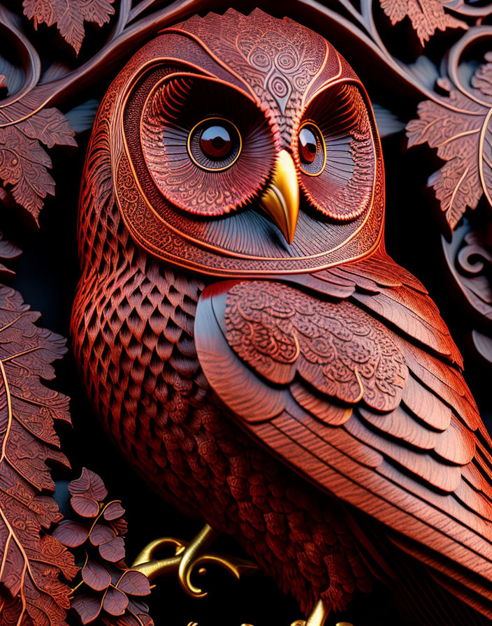 Detailed Owl Illustration with Ornate Feathers and Floral Background
