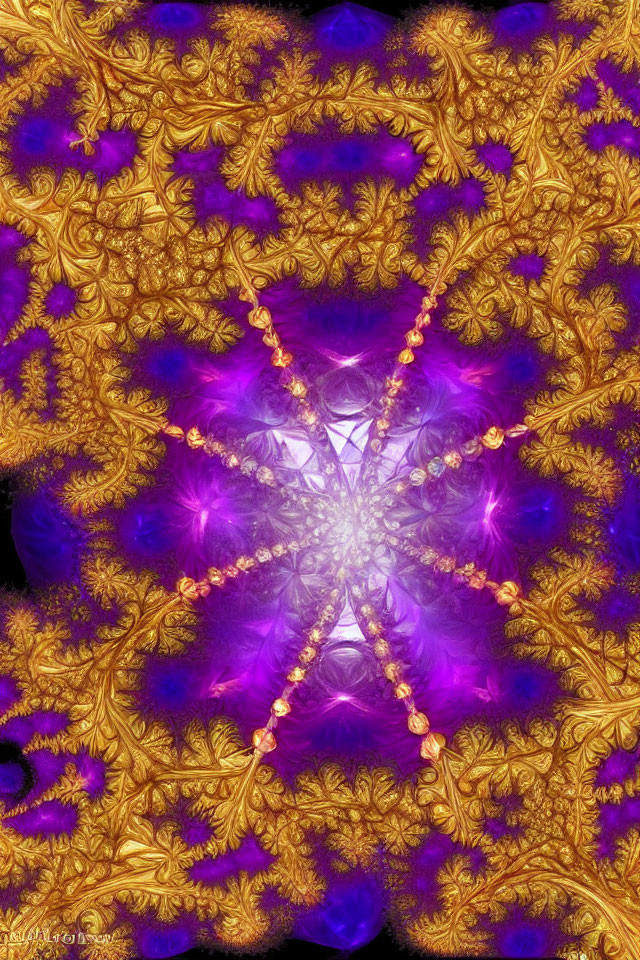 Intricate Golden Fractal Image with Symmetrical Design