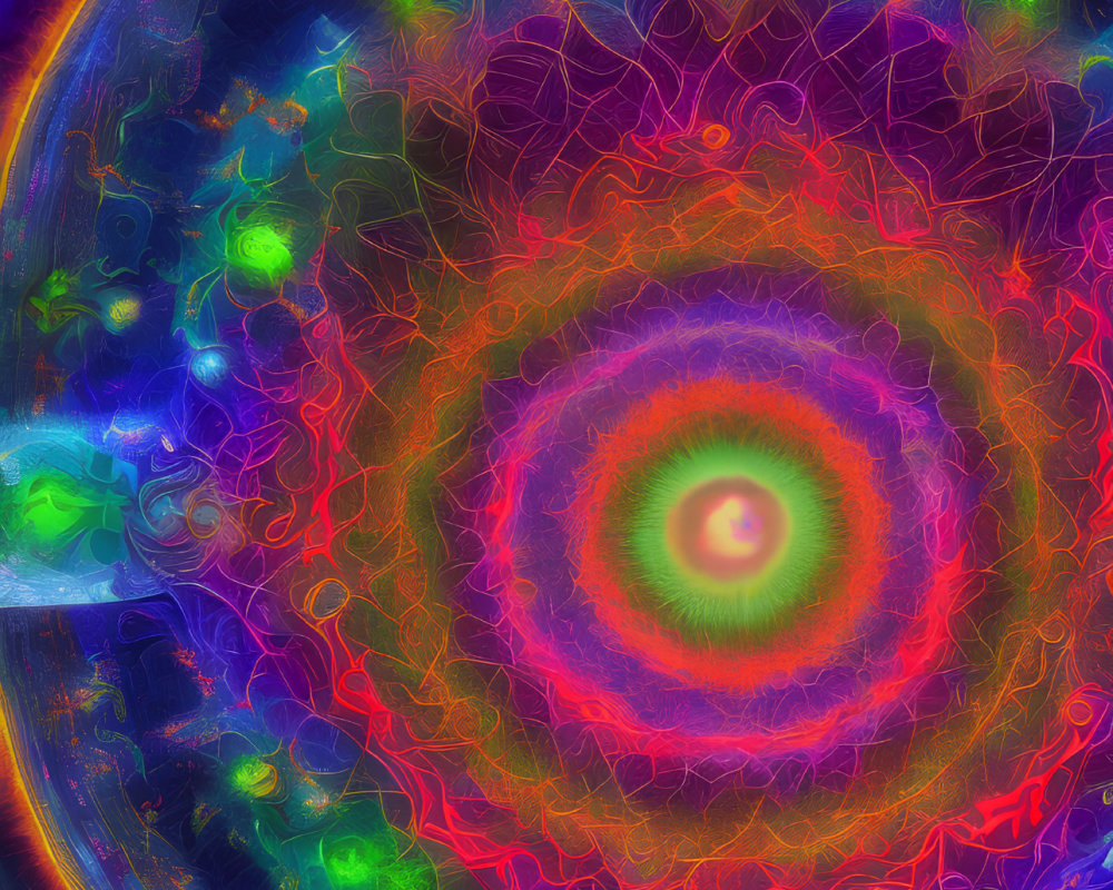 Colorful Neon Fractal Art: Abstract Cosmic Eye in Swirling Patterns
