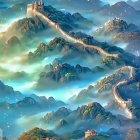 Misty Forest Landscape with Great Wall of China