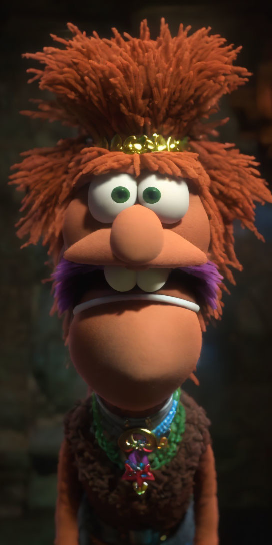 Colorful Muppet Character with Orange Hair and Crown