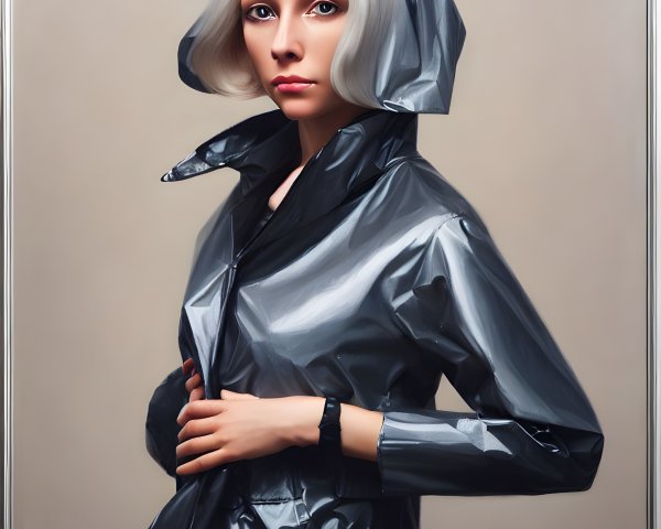 Platinum Blonde Person in Metallic Hooded Garment