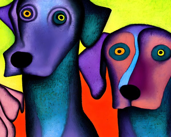 Colorful Stylized Dogs with Abstract Features on Vibrant Background