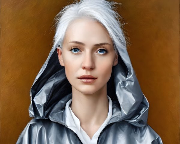 Portrait of Woman with Striking Blue Eyes and Platinum Blonde Hair
