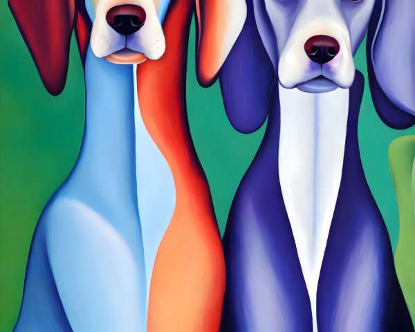 Colorful Stylized Beagle Dog Paintings on Green Background