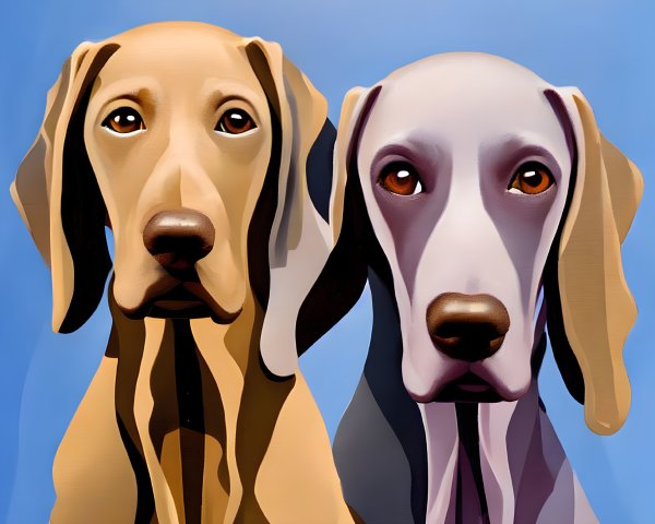 Stylized cartoon dogs with exaggerated features on blue background