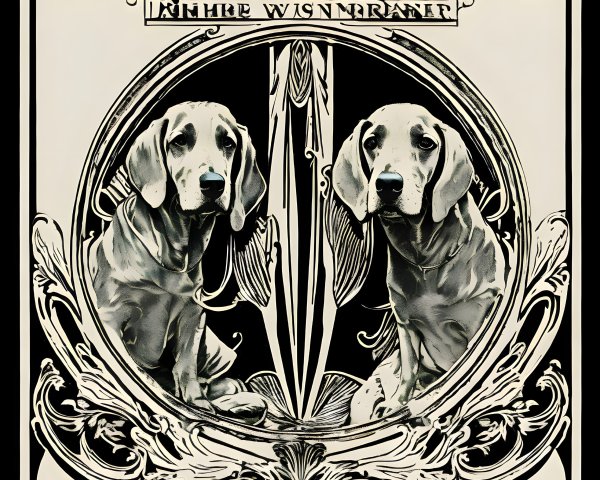 Symmetrical Art Nouveau Poster with Hound and Floral Patterns