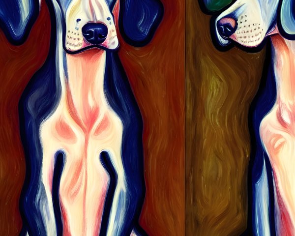 Stylized dog paintings with expressive eyes and vibrant colors
