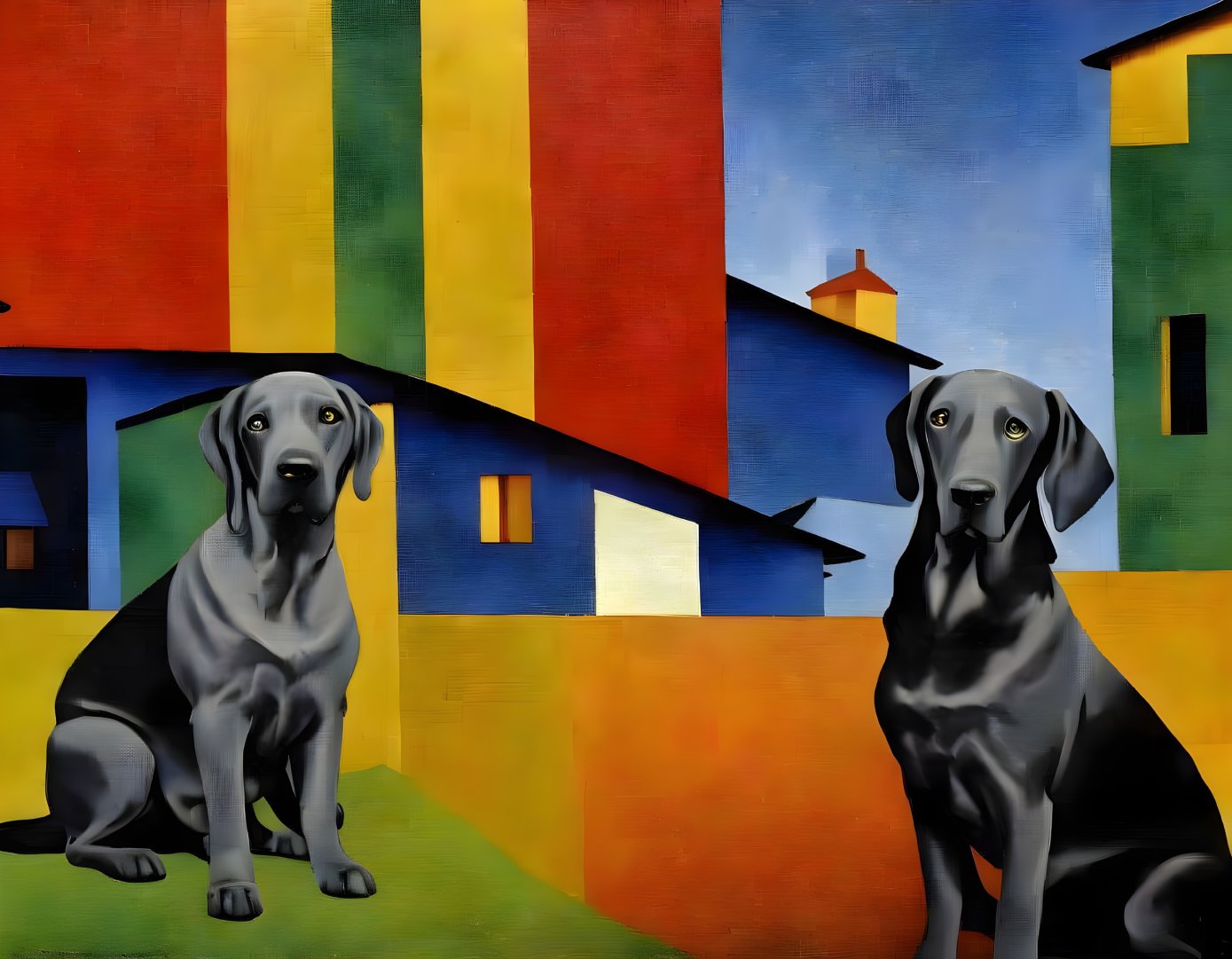 Black Dogs Against Colorful Abstract Geometric Background