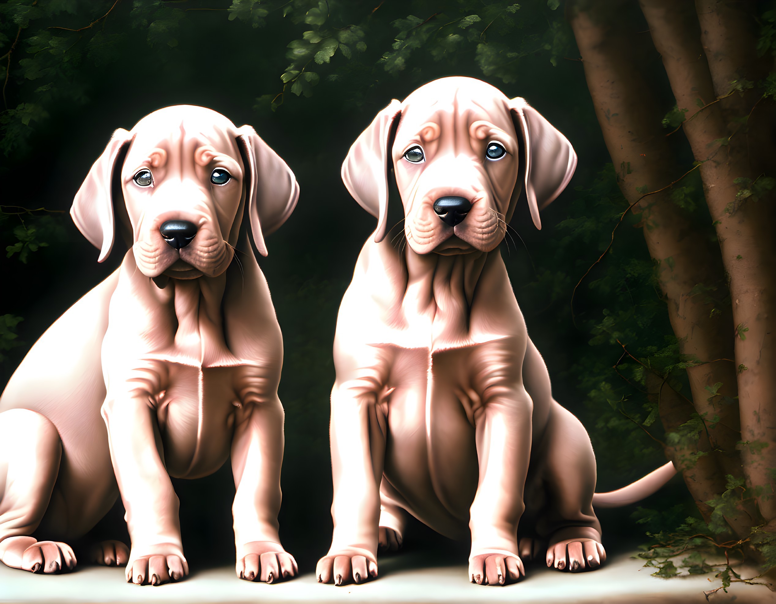 Adorable Great Dane Puppies in Green Foliage