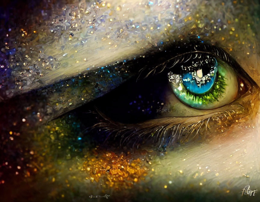Detailed Close-Up of Vibrant Green Human Eye with Sparkles