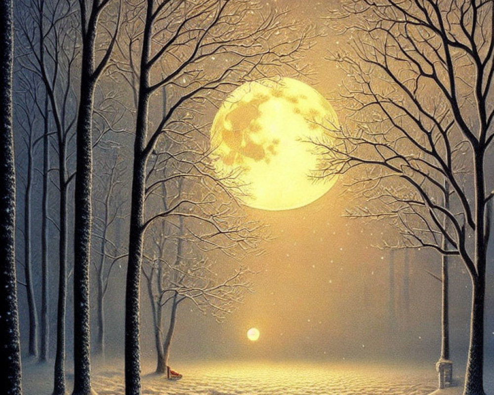 Tranquil Winter Night Scene with Full Moon