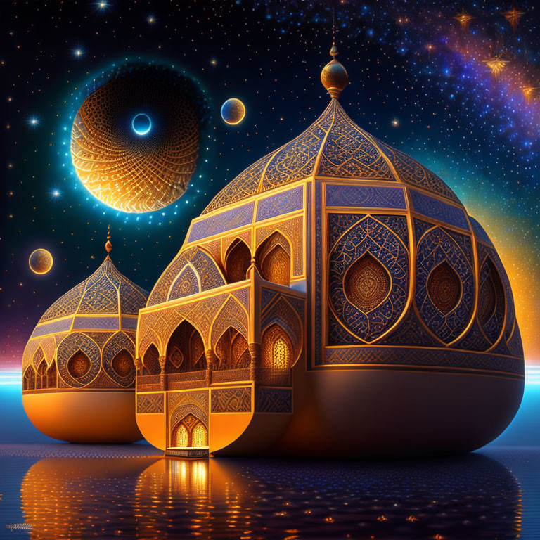 Golden-domed structures in surreal cosmic scene