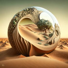 Surreal spherical organic habitat in desert landscape