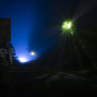 Ancient desert city night scene with glowing blue and green lights