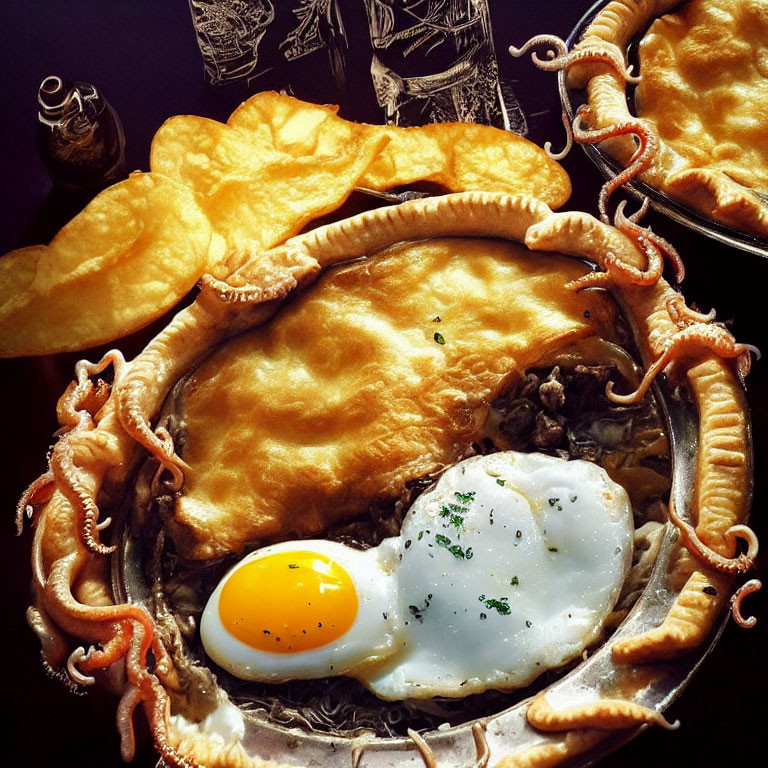 Georgian cuisine: Adjarian Khachapuri with cheese, egg, butter, and pick