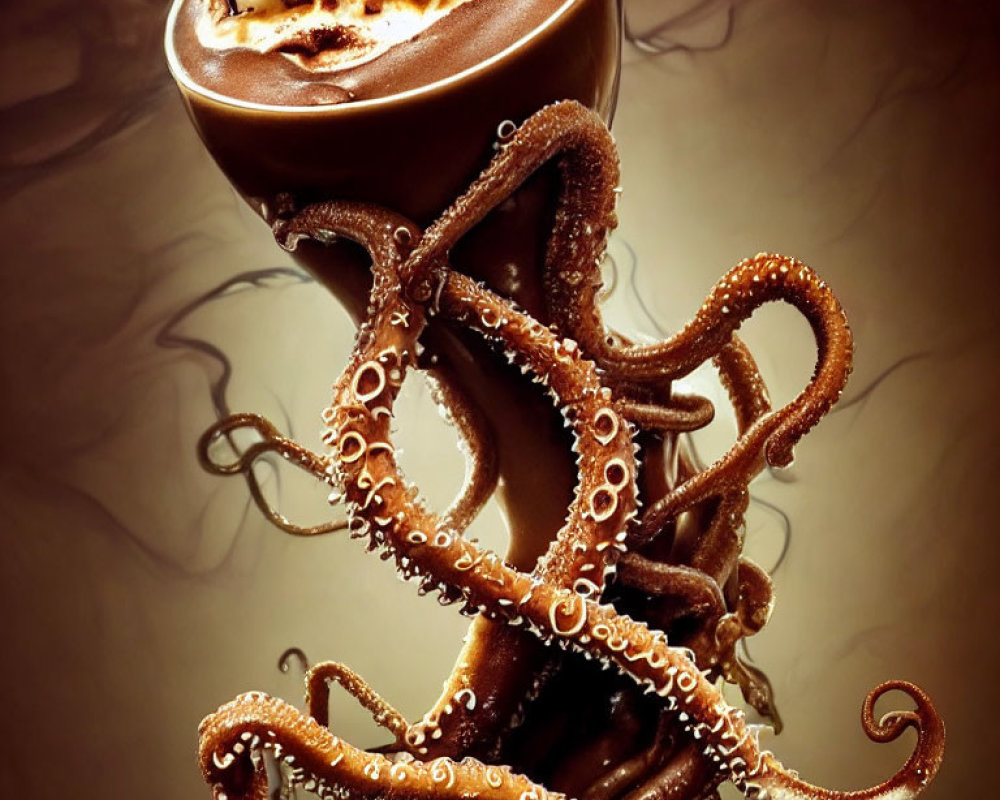 Digital artwork: Octopus tentacles in coffee cup