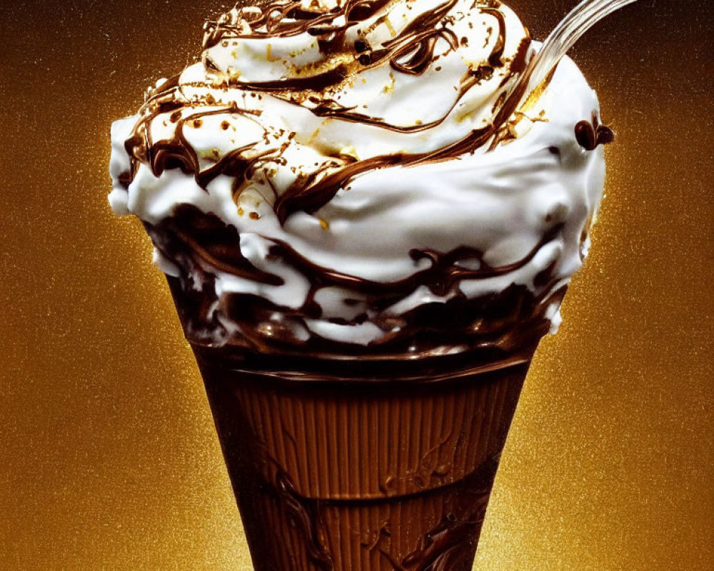 Decadent Chocolate Sundae with Whipped Cream and Drizzle