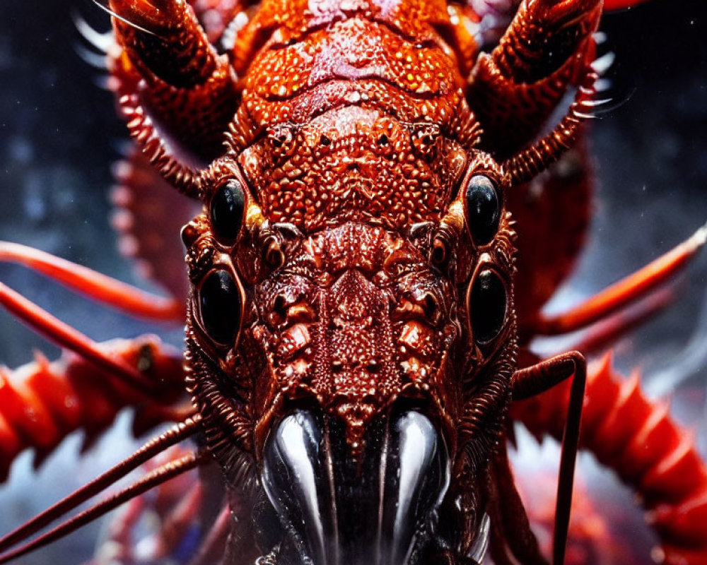 Detailed Red Lobster Close-Up with Textured Shell and Antennae