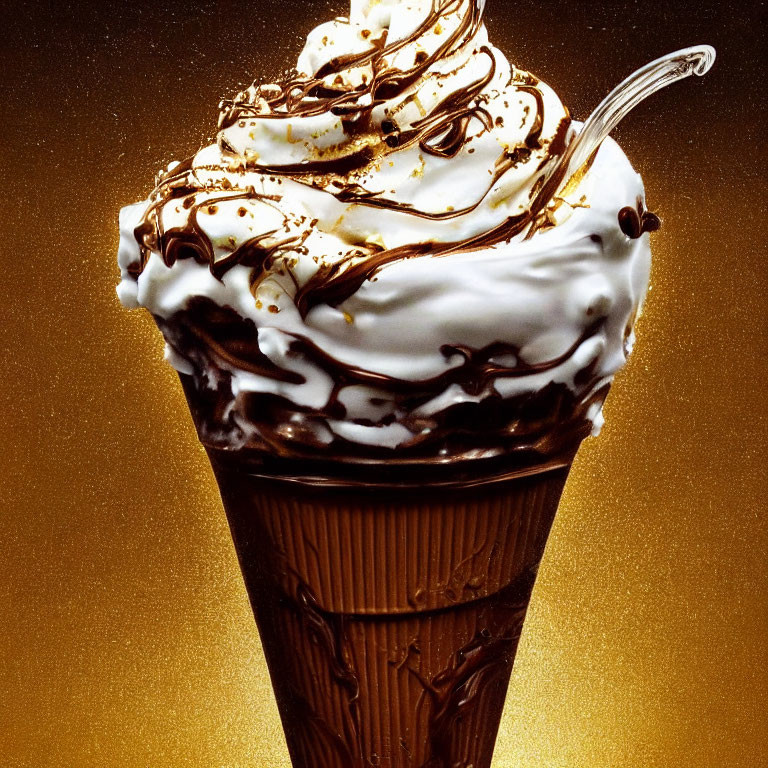 Decadent Chocolate Sundae with Whipped Cream and Drizzle