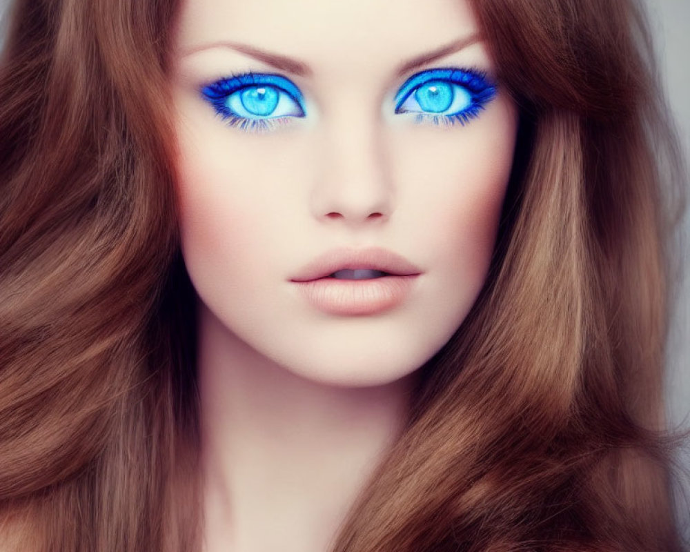 Wavy Chestnut Hair and Striking Blue Eyes Portrait