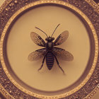 Detailed Bee Illustration with Translucent Wings in Circular Frames