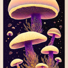 Fantasy illustration: Oversized mushrooms on alien landscape