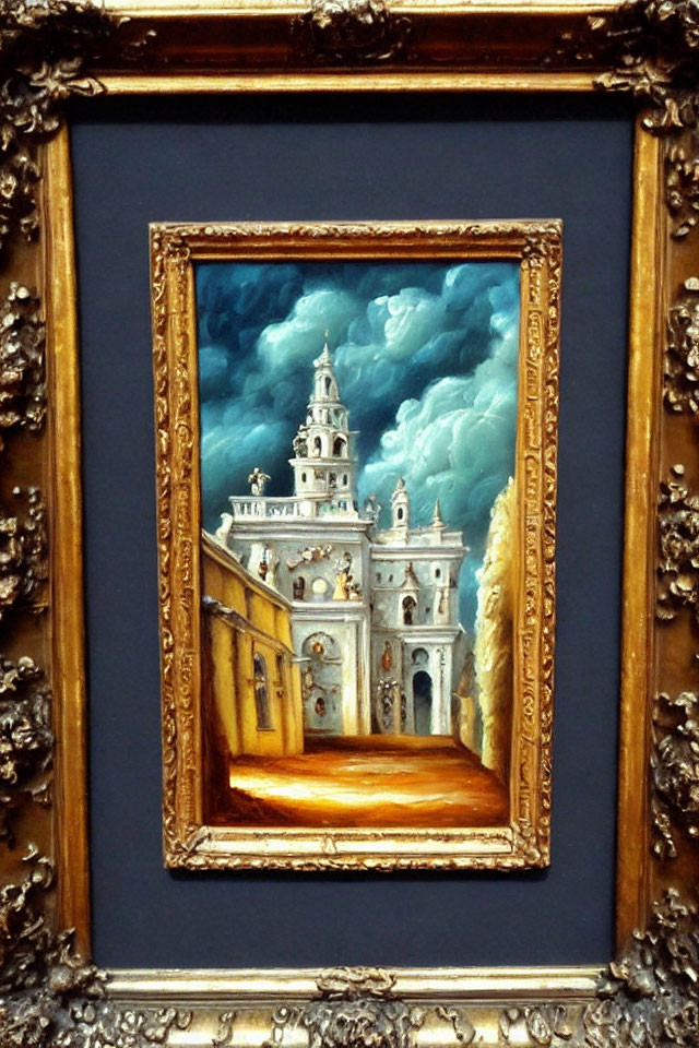 Ornate Gold Frame Surrounds Baroque Church Painting