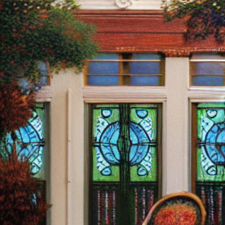 Intricately Designed Stained Glass Door with Classical Architecture
