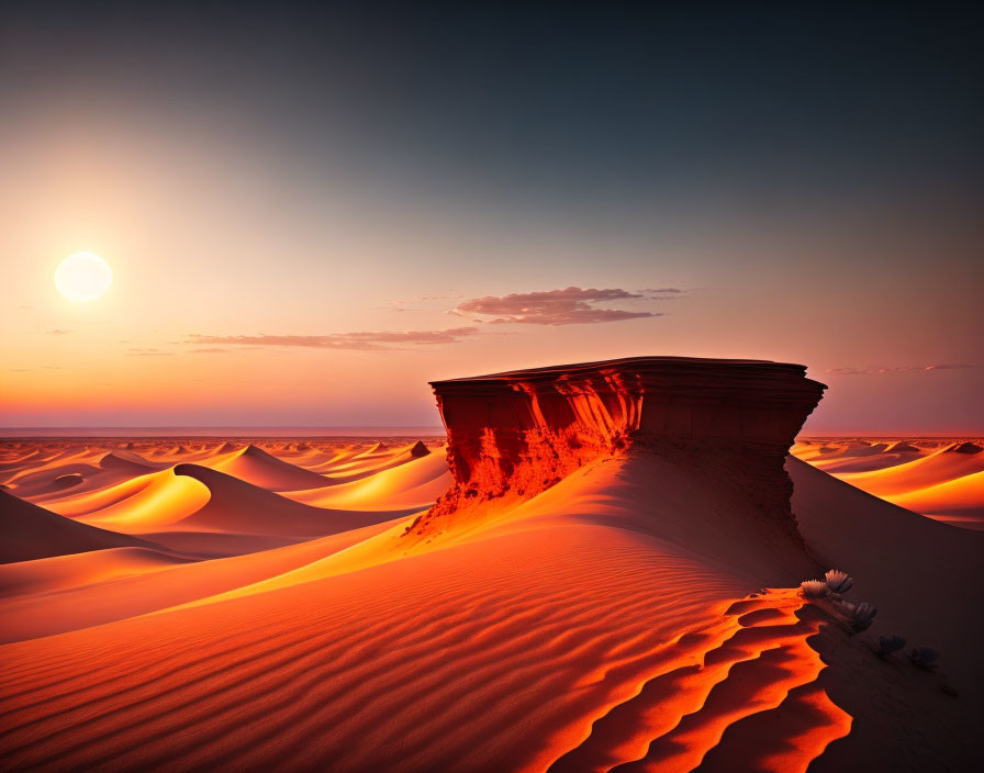 Scenic desert sunset with sand dunes and warm sky