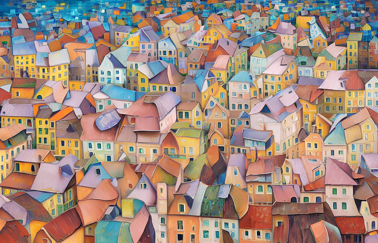 Colorful Stylized Houses Form Vibrant Townscape