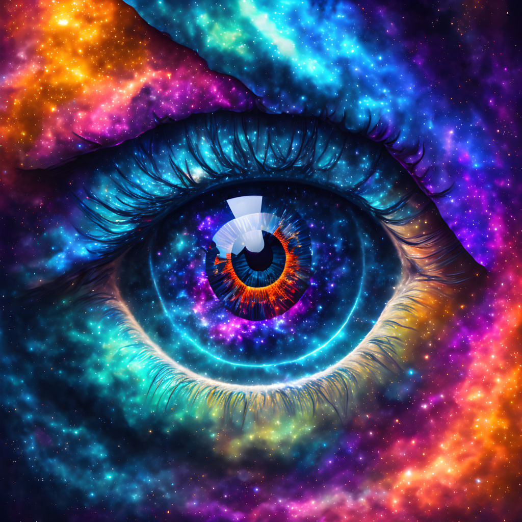 Colorful Cosmic Eye with Starry Nebula Reflection