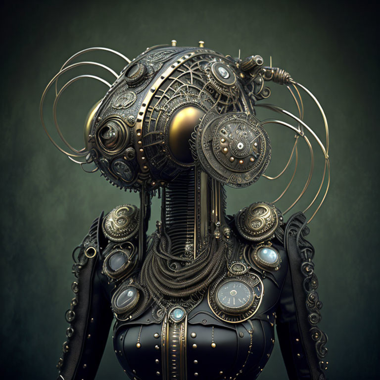 Detailed Steampunk-Style Robot with Gears and Clock Components