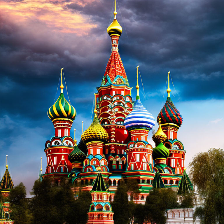 Vibrant onion domes of Saint Basil's Cathedral in Moscow, Russia