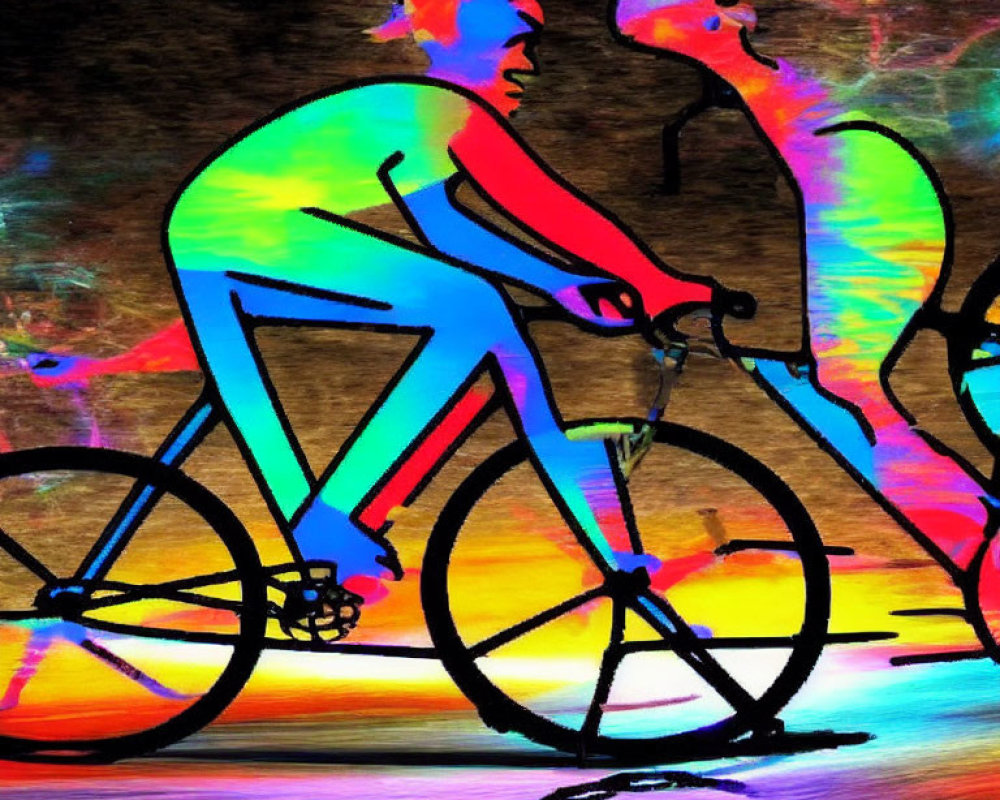 Colorful Psychedelic Background with Cyclist Silhouette