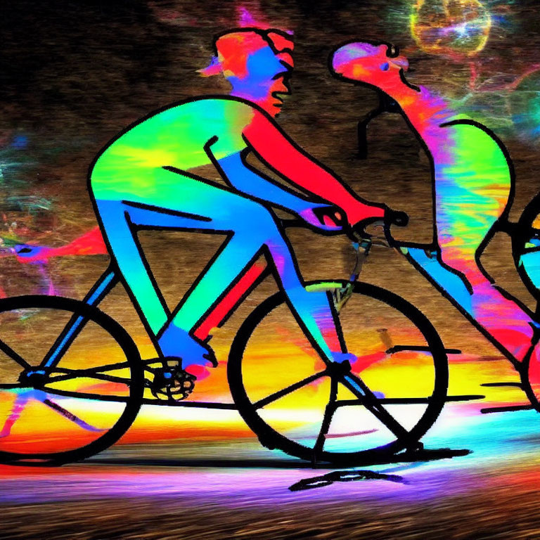 Colorful Psychedelic Background with Cyclist Silhouette