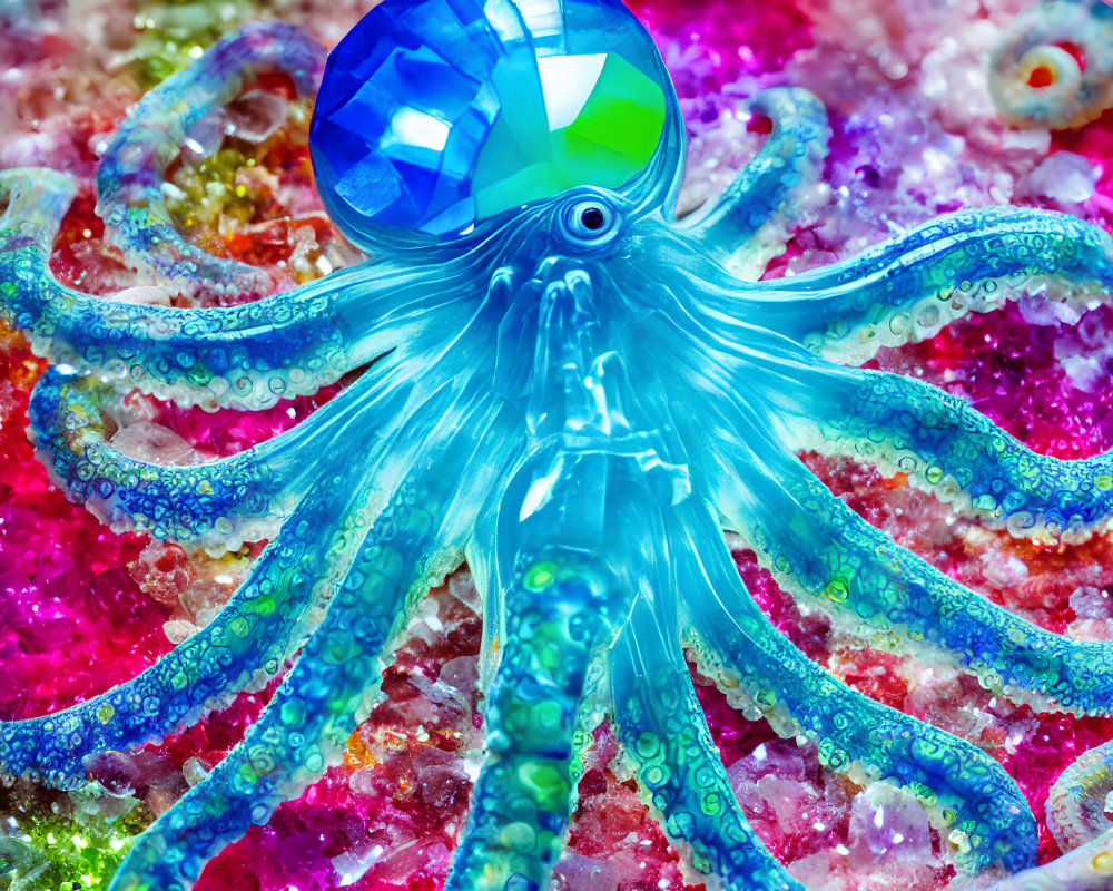 Colorful Digital Octopus Artwork with Translucent Tentacles