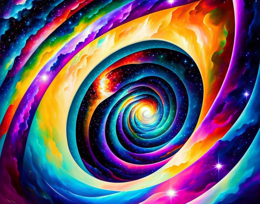 Cosmic spiral with colorful swirling star patterns