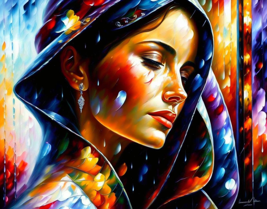 Colorful portrait of a woman with headscarf and warm tones