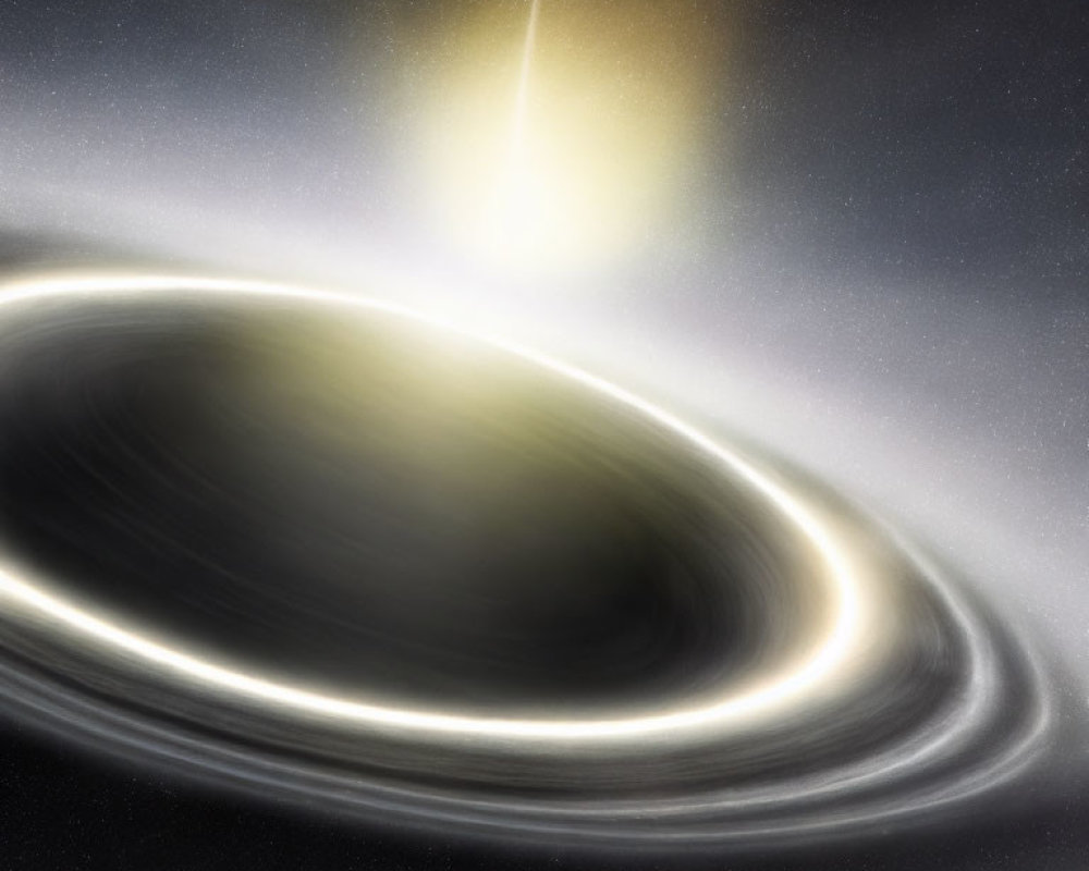 Illustration of black hole with accretion disk and bright star in background