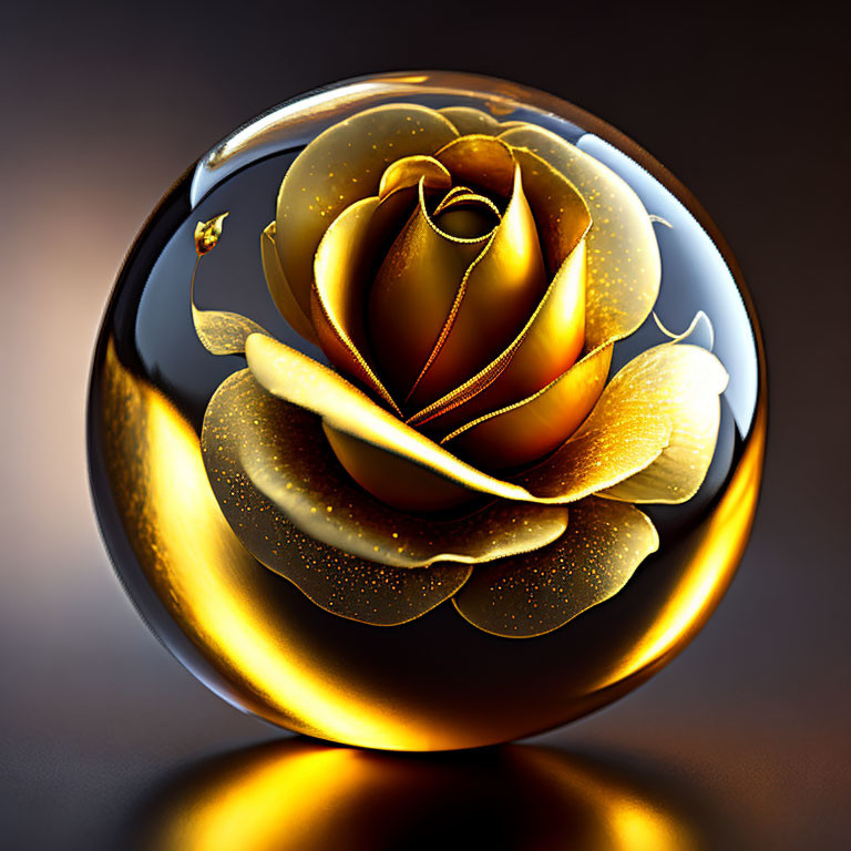 Golden Rose in Reflective Orb on Dark Background