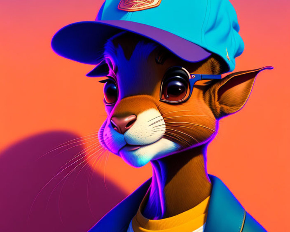 Anthropomorphic deer digital art with blue cap and sunglasses